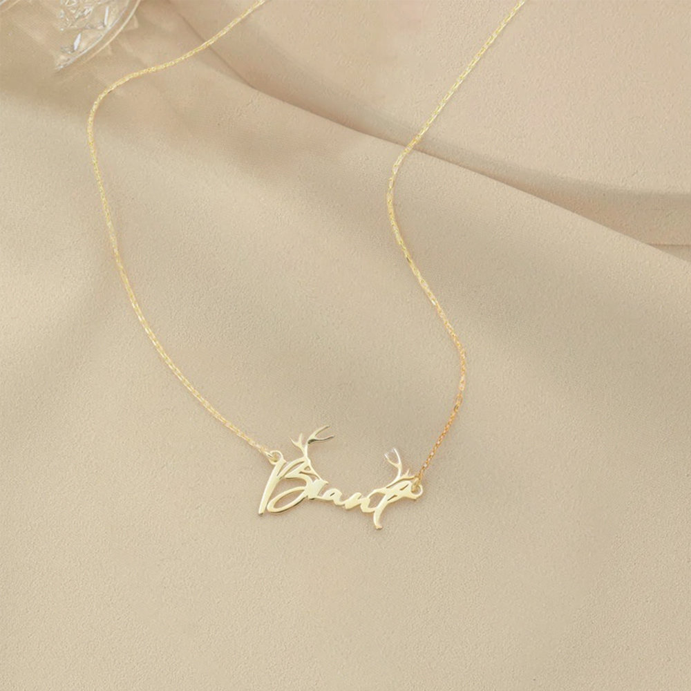 Custom Name Necklace With Antlers