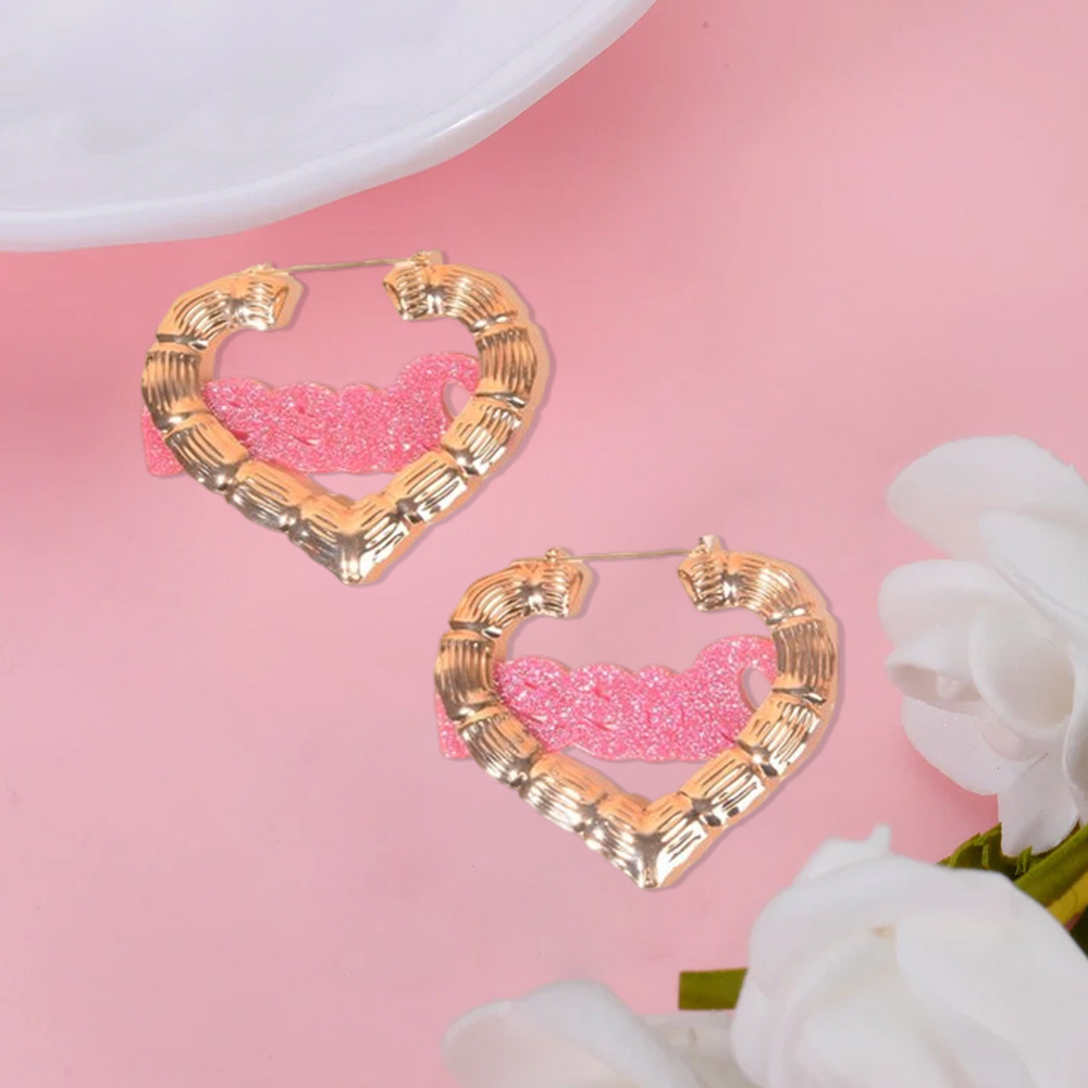 Pink Acrylic Bamboo Hoop Name Earrings