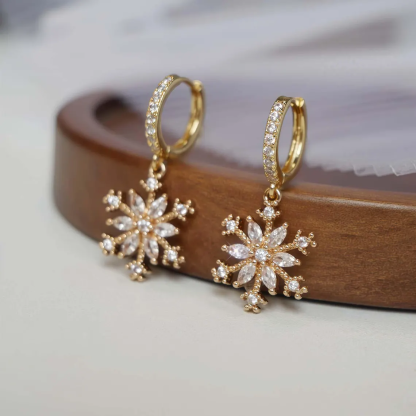 Christmas Winter Snaowflake with Zircons Huggie Earrings Dangle Earrings