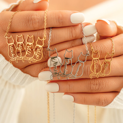 1 to 4 Personalized Memorial Cat Name Necklace Pet Jewelry
