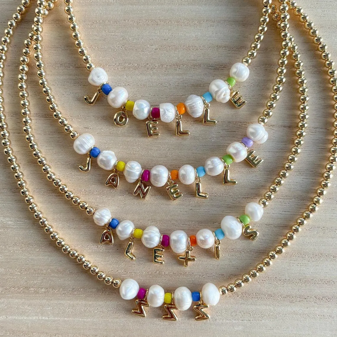 Letter Pendants Girly Pearl Beaded Necklace Personalized Name Necklace For Kids 