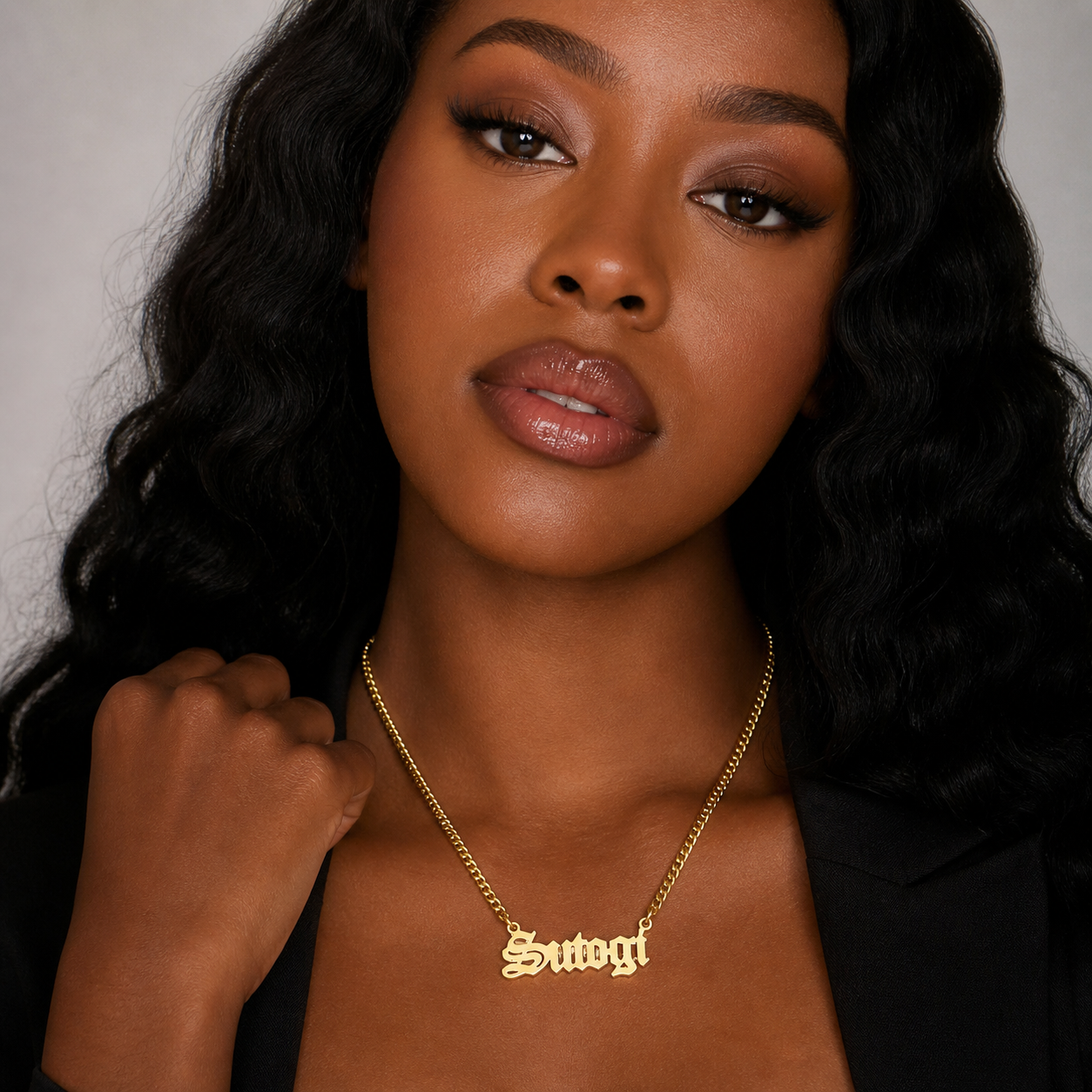 Personalized Single Plated Old English Font Name Necklace
