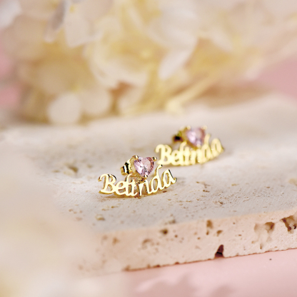 Bithstone Earrings Nameplate Personalized Custom Name Earrings