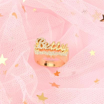 Custom Personalized Gold Plated Bling Bling Heart Name Ring