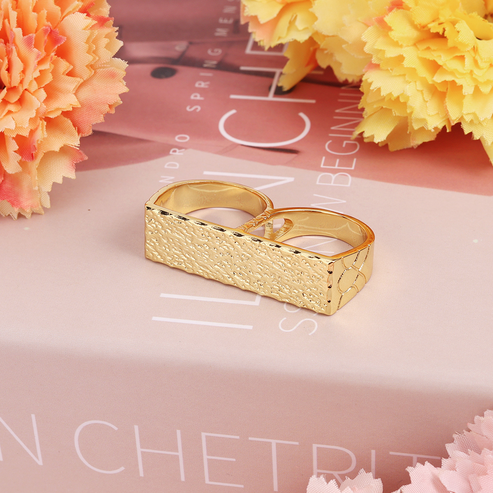 Solid Two Finger Classic Gold Plated Nugget Ring