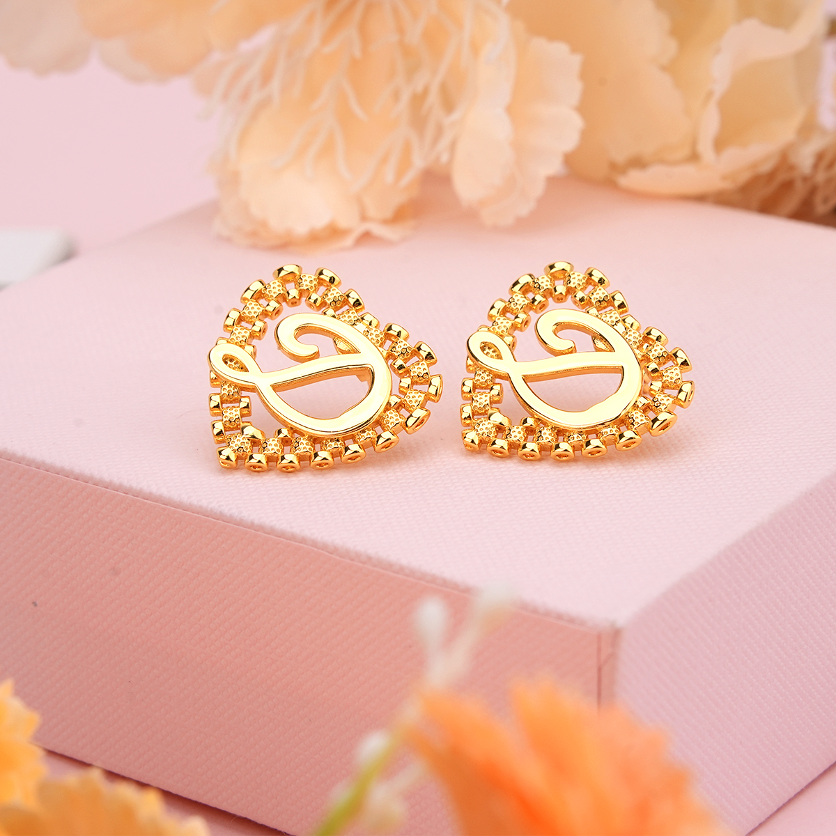 Rolex Style Heart Earrings Personalized Initial Stud Earrings