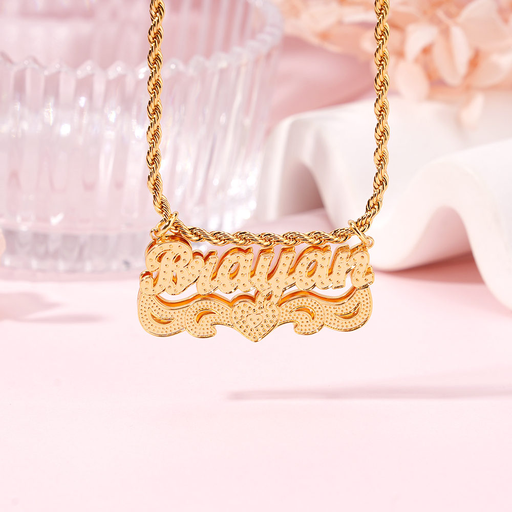 Heart Personalized Custom Zirconia Gold Plated Name Necklace