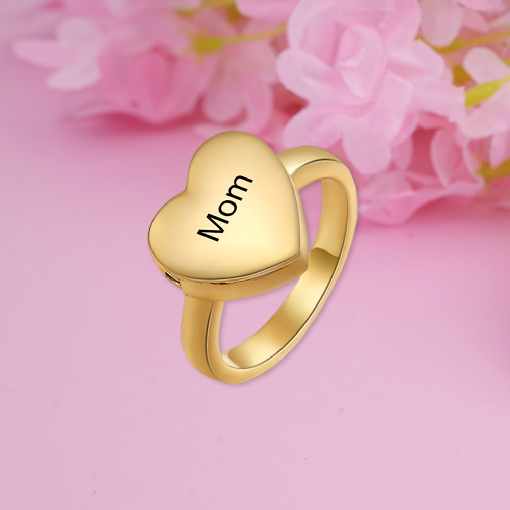 Personalized Heart Rings Custom Picture Rings With Text Memorial Gift