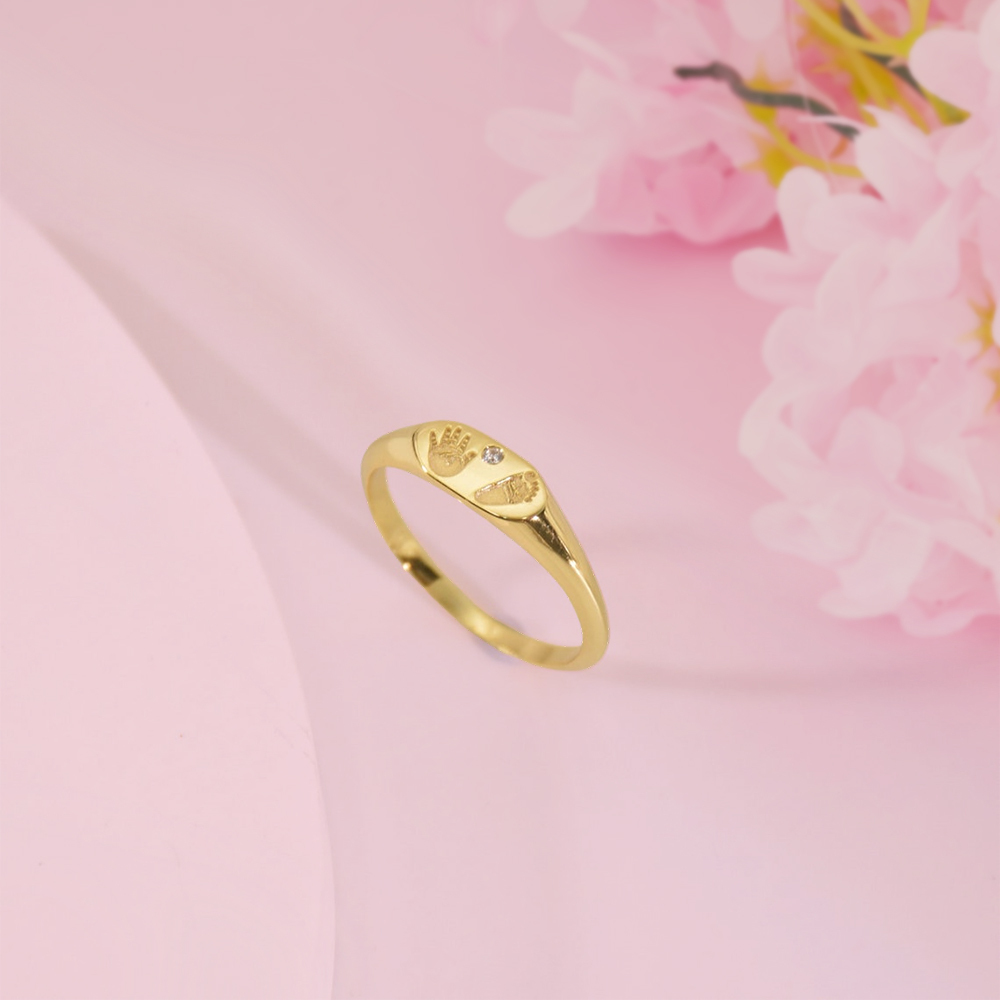 Personalized Baby Feet Ring with Birthstone Memorial Ring