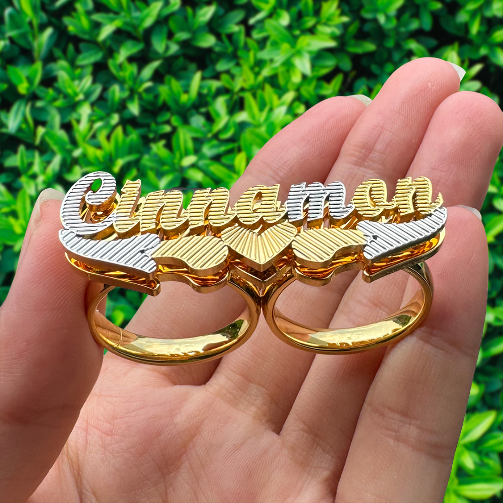 Custom Two Finger Ring Personalized Name Ring