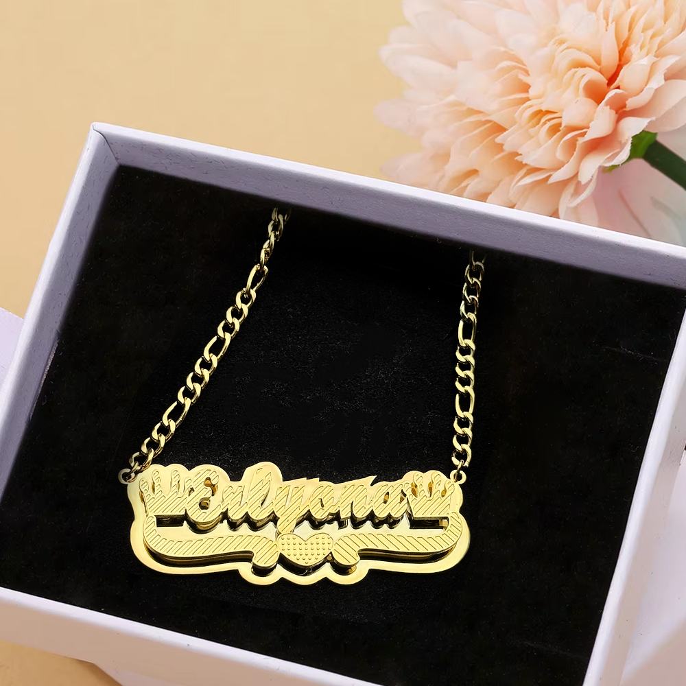 Heart Crown Nameplated Double Layer Custom Name Necklace