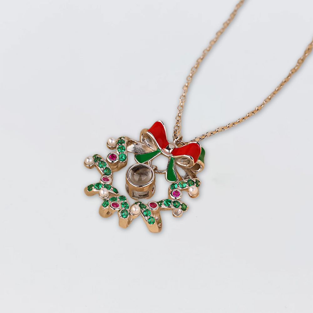 Personalized Christmas Bell Pendant Photo Projection Necklace