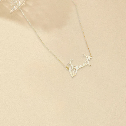Custom Name Necklace With Antlers