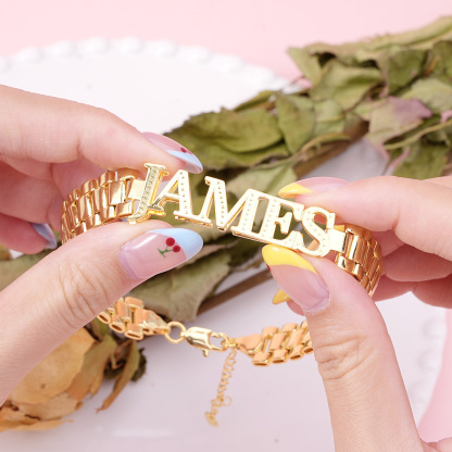 12mm Watch Band Chain Double Plated Personalized Gold Plated Name Bracelet