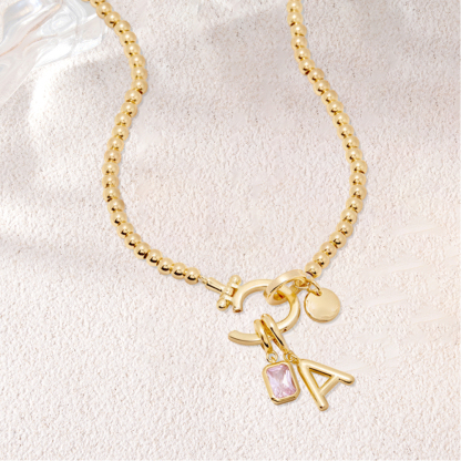 Custom Initial Necklace with Birthstone