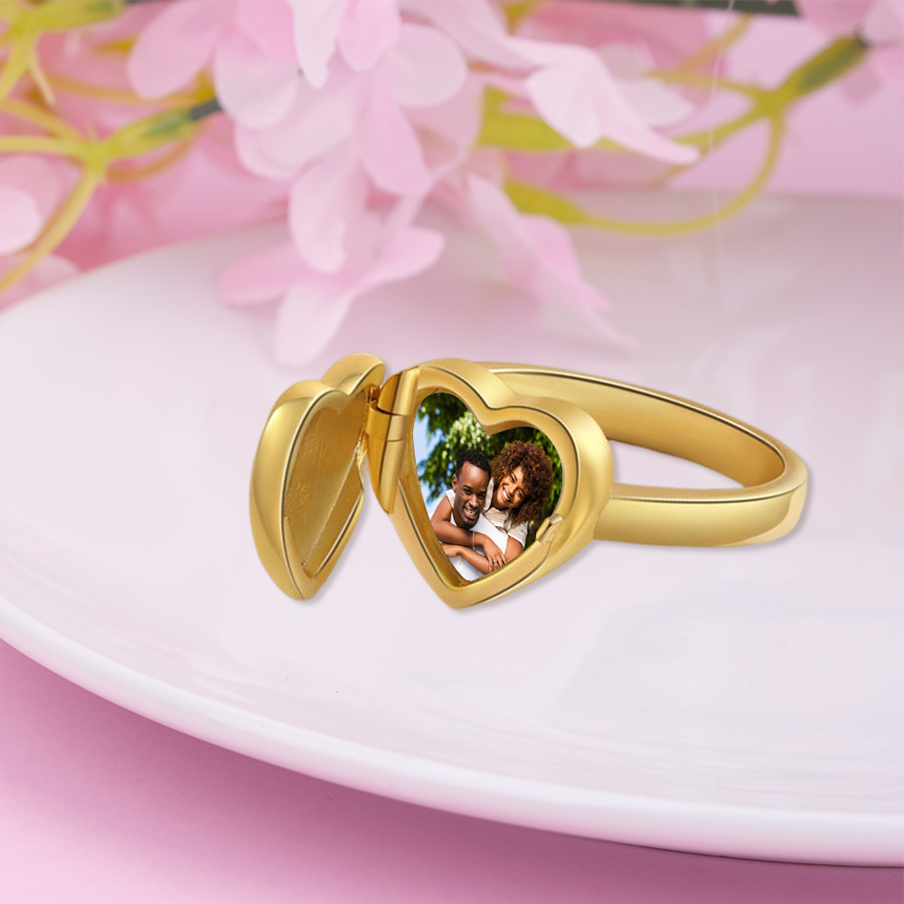 Personalized Heart Rings Custom Picture Rings With Text Memorial Gift