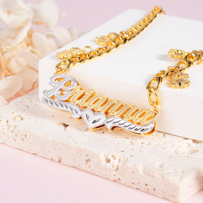 Cuban Chain Personalized Double Layer Bear Pendant Name Necklace