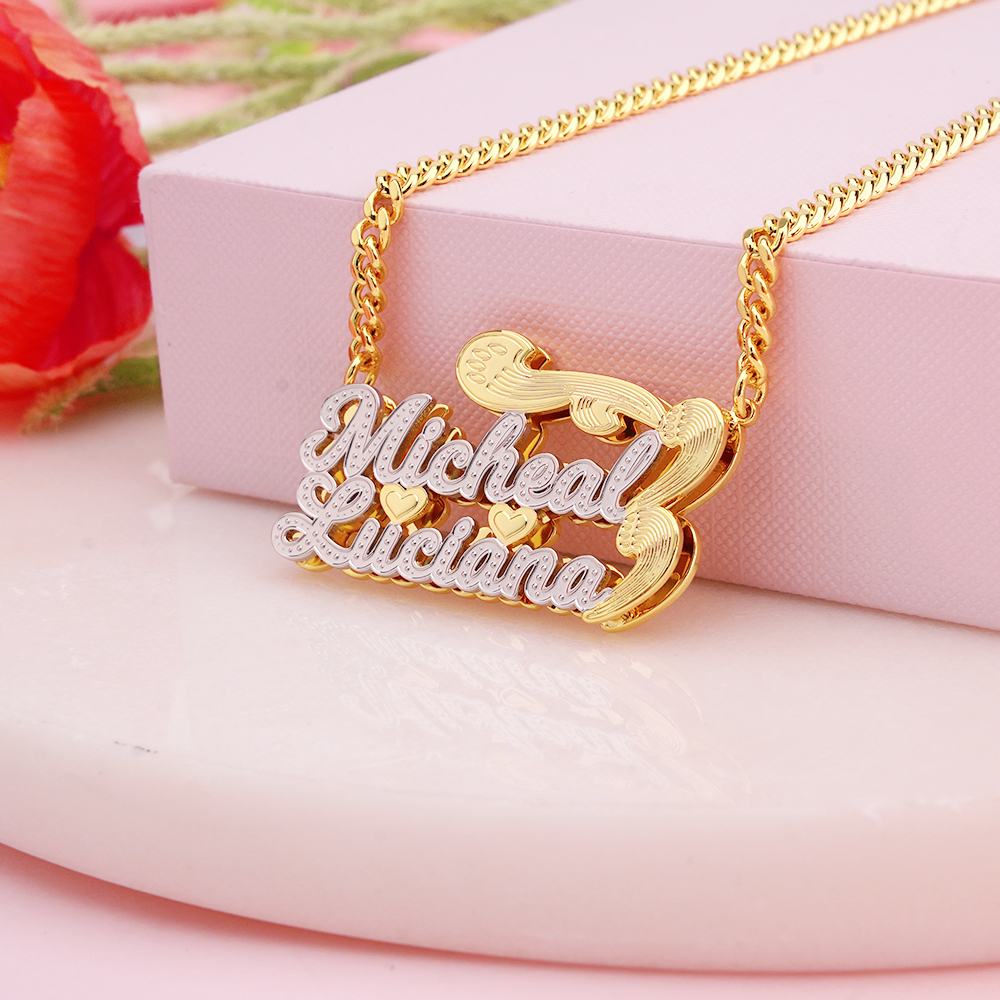 Gold Plated Double Layer Necklace Personalized 3D Name Necklace