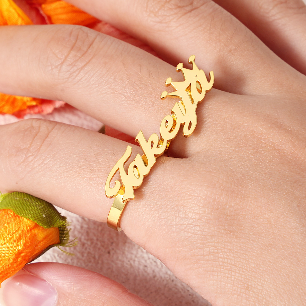 Crown Two Finger Name Ring Custom Name Ring
