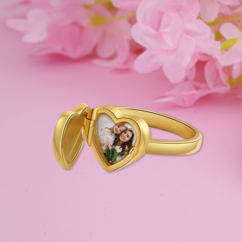 Personalized Heart Rings Custom Picture Rings With Text Memorial Gift
