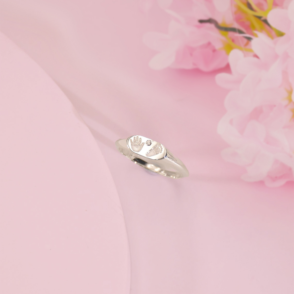 Personalized Baby Feet Ring with Birthstone Memorial Ring