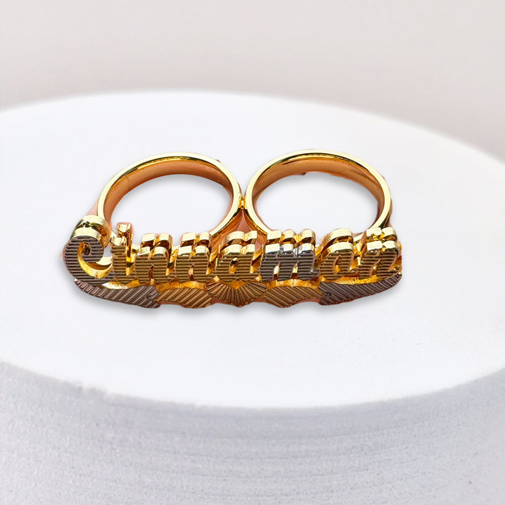 Custom Two Finger Ring Personalized Name Ring
