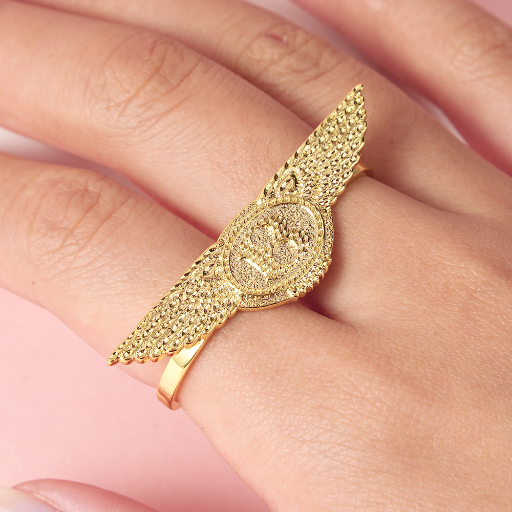 Wings Letter Initial Ring Two Finger Ring