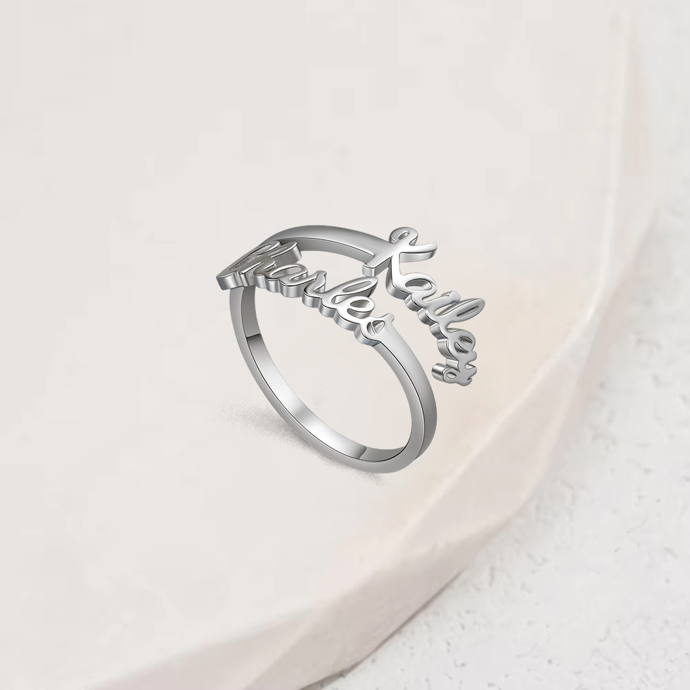 Double Name Ring Custom Gold Plated Ring