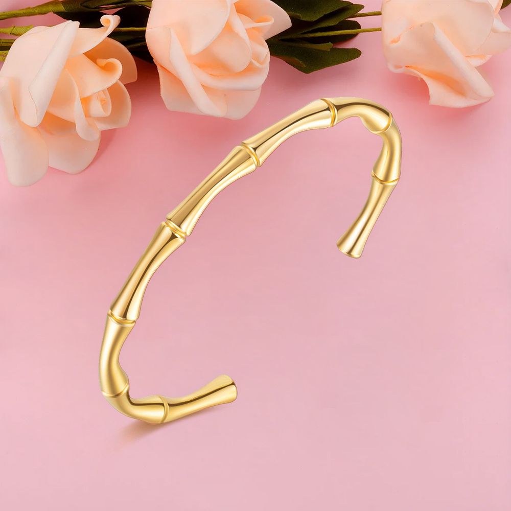 Bamboo Open Thin Bangle Gold Plated Bracelet