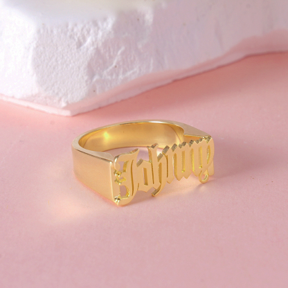 Custom Gold Plated Gothic Old English Name Ring