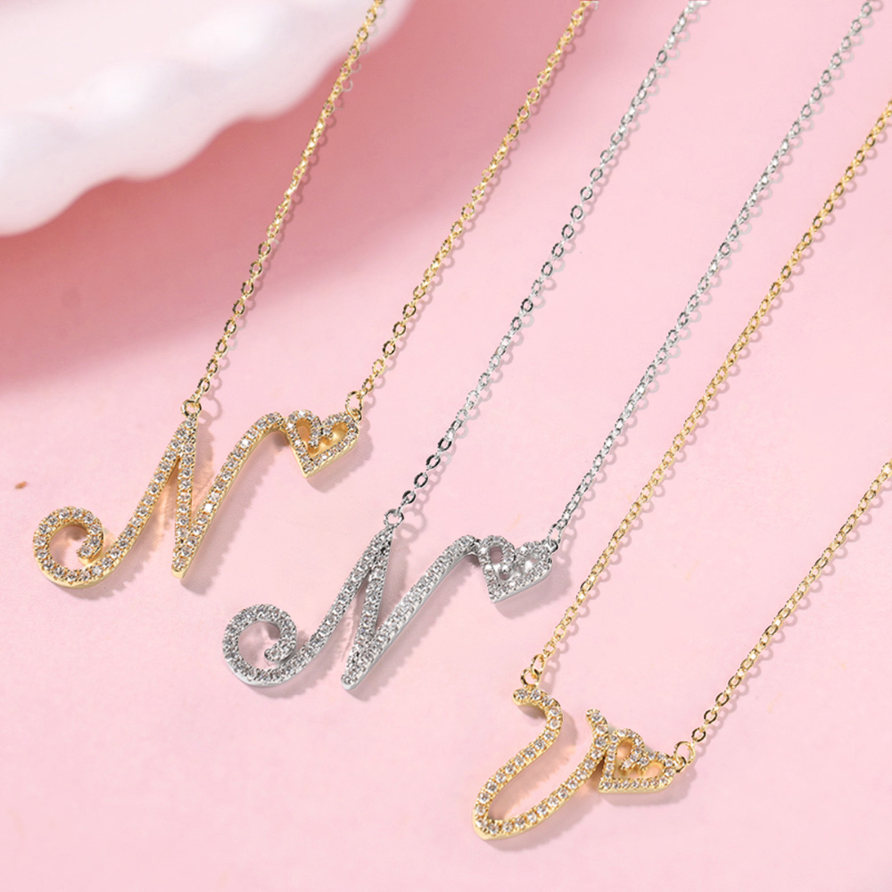 Custom Sparkling Initial Heart Necklace