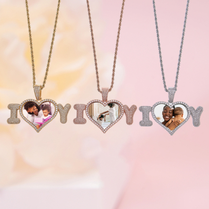 Personalized Sparkling Diamond I Love You Photo Necklace