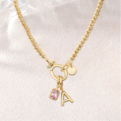 Custom Initial Necklace with Birthstone