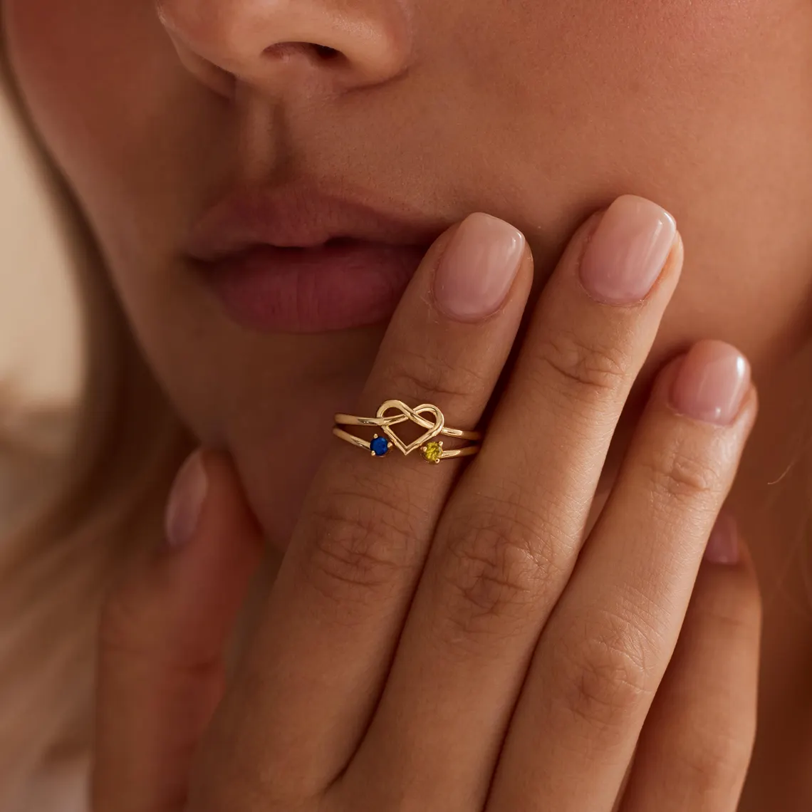 Personalized Heart Ring Promise Ring with Two Birthstones