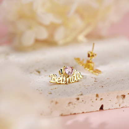 Bithstone Earrings Nameplate Personalized Custom Name Earrings