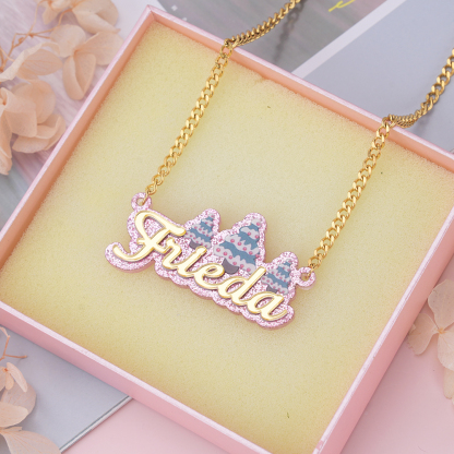 Christmas Tree Pink Acrylic Cuban Chain Custom Name Necklace 