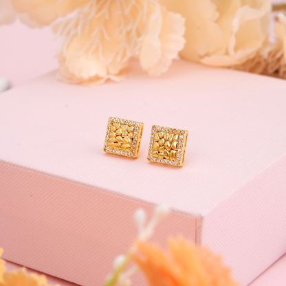 Square Gold Plated Hip Hop Nugget Stud Earrings 