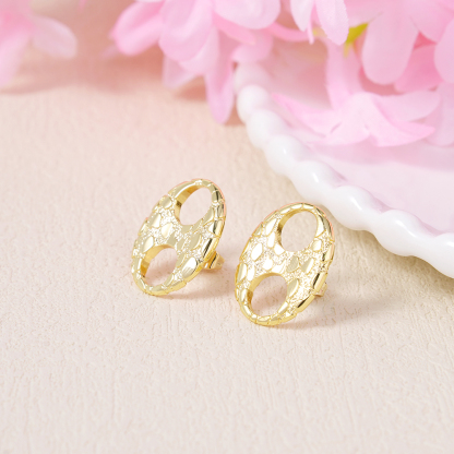 Nugget Puffed Mariner Stud Earrings Gold Plated Earrings