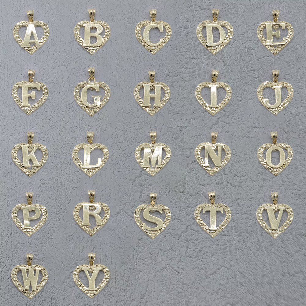 Nugget Heart Initial Letter Pendant Necklace