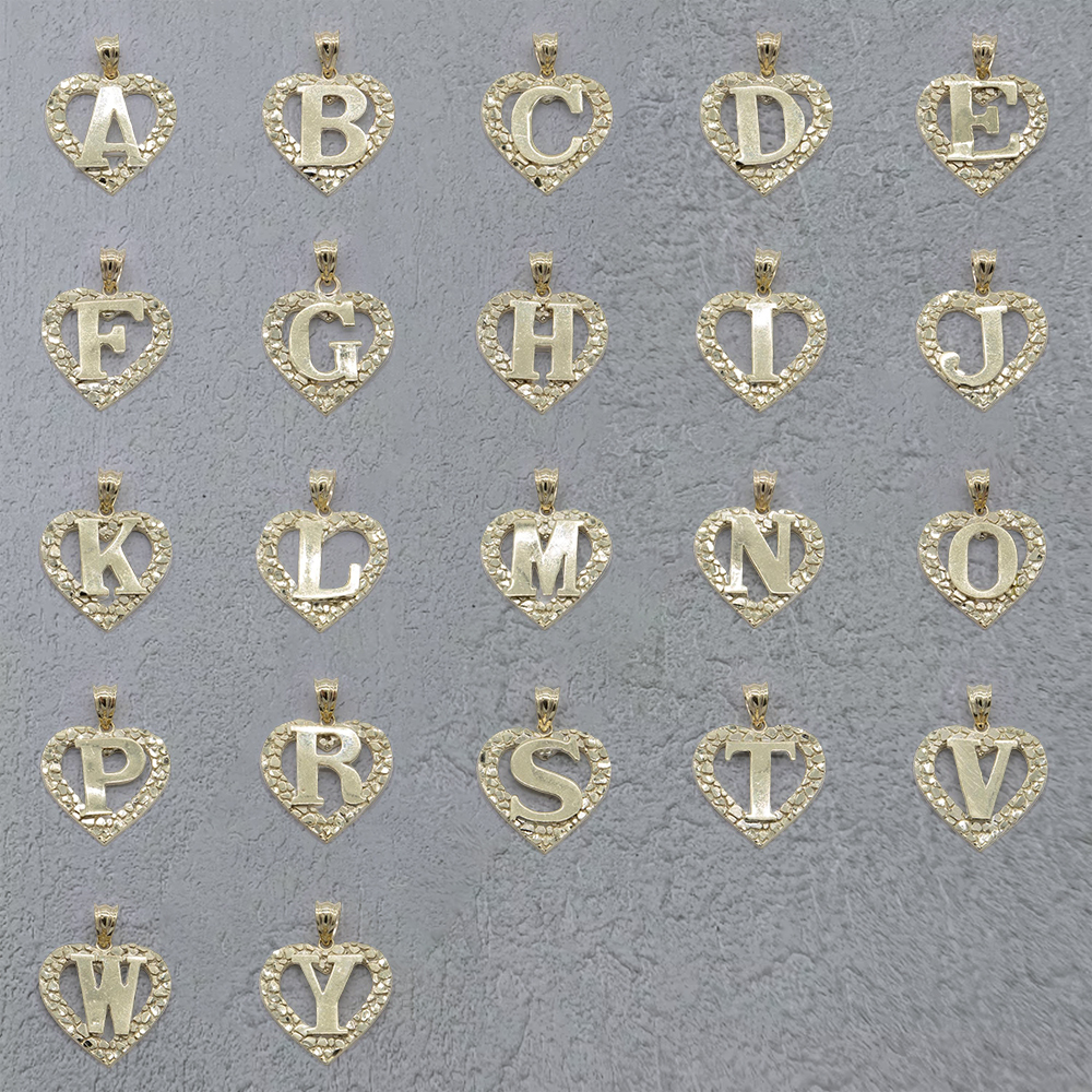 Nugget Heart Initial Letter Pendant Necklace