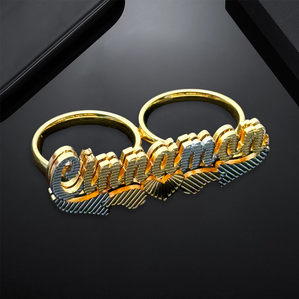 Custom Two Finger Ring Personalized Name Ring