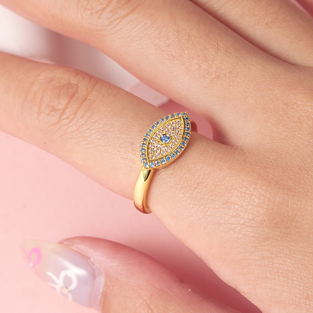 Evil Eye Ring Gold Plated Custom Engraved Ring