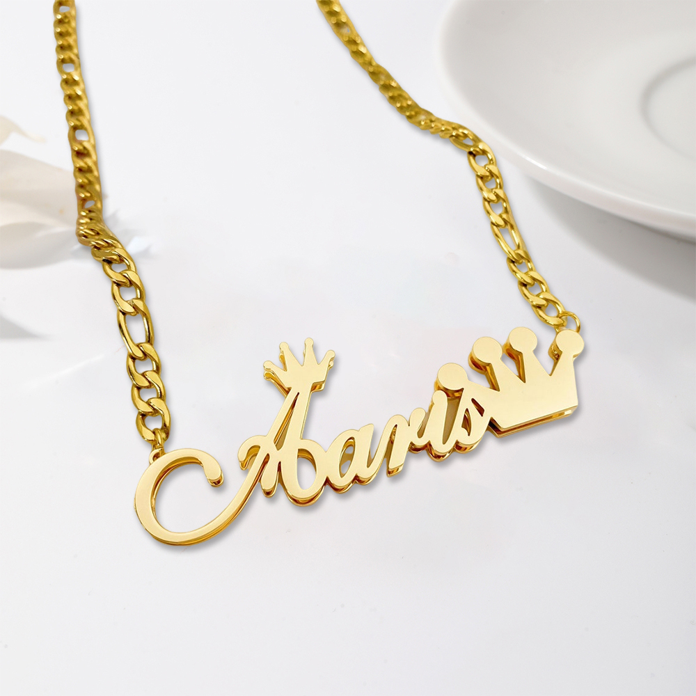 Crown Name Jewerlry Set Custom Double Layer Name Necklace And Name Earrings