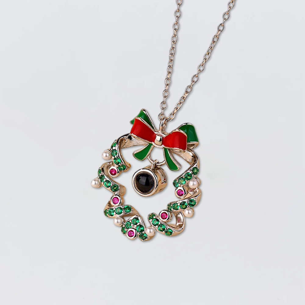 Personalized Christmas Bell Pendant Photo Projection Necklace