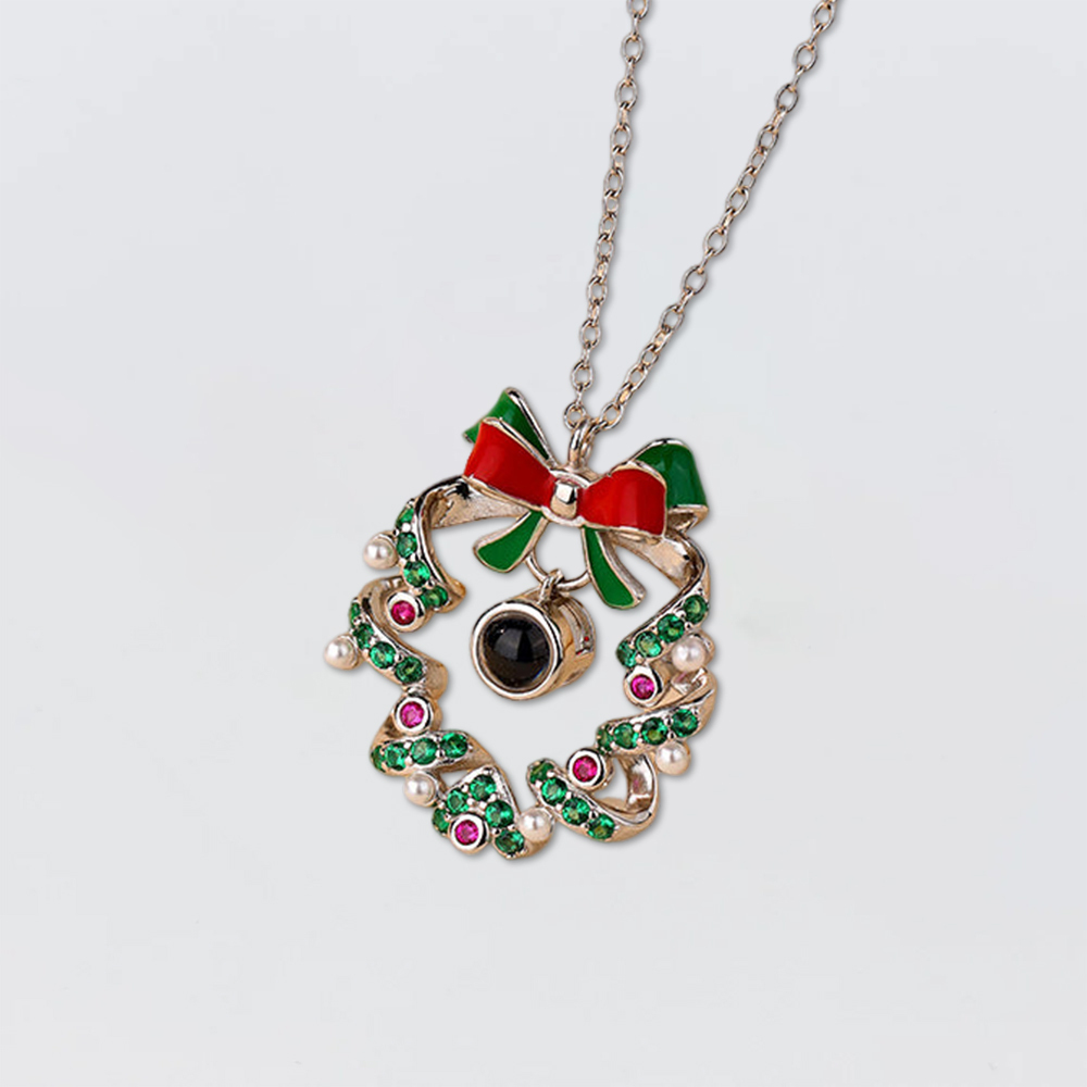 Personalized Christmas Bell Pendant Photo Projection Necklace