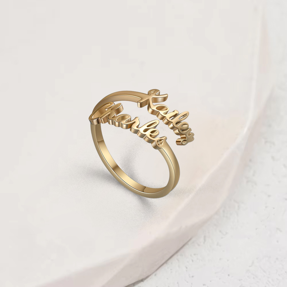 Double Name Ring Custom Gold Plated Ring