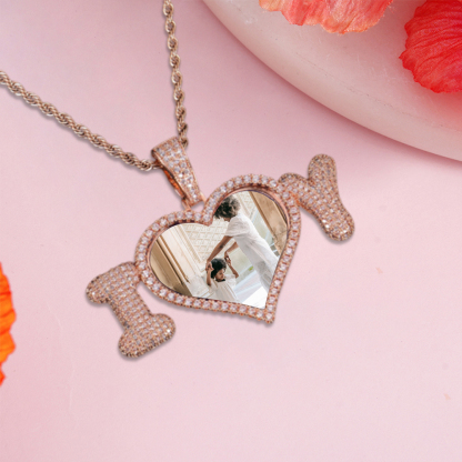 Personalized Sparkling Diamond I Love You Photo Necklace