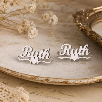 Personalized Heart Name Stud Earrings Gold Plated