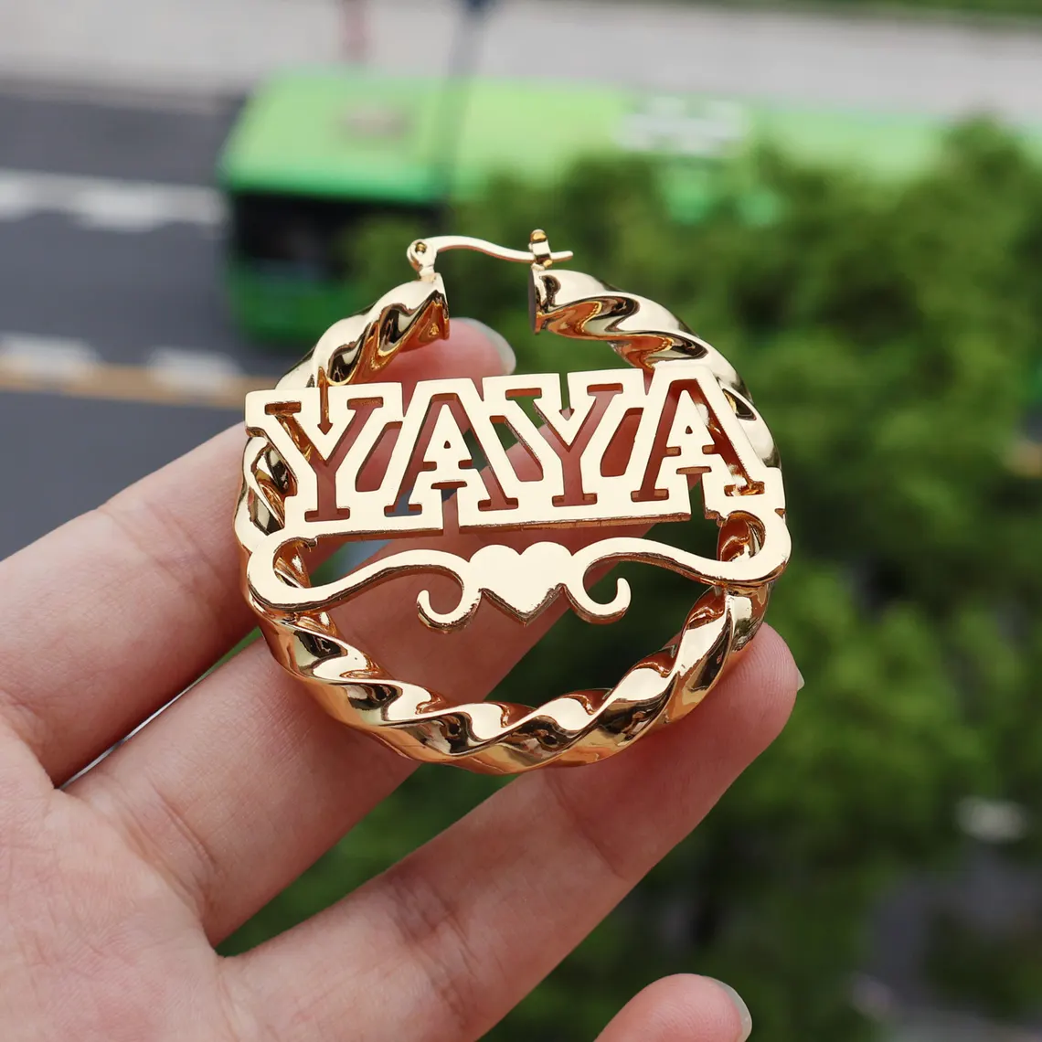 Hollow Letter Heart Name Personalized Twist Hoop Earrings