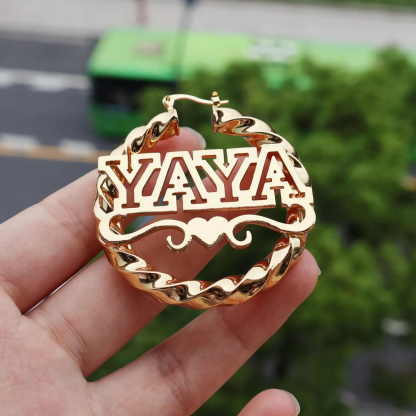 Hollow Letter Heart Name Personalized Twist Hoop Earrings